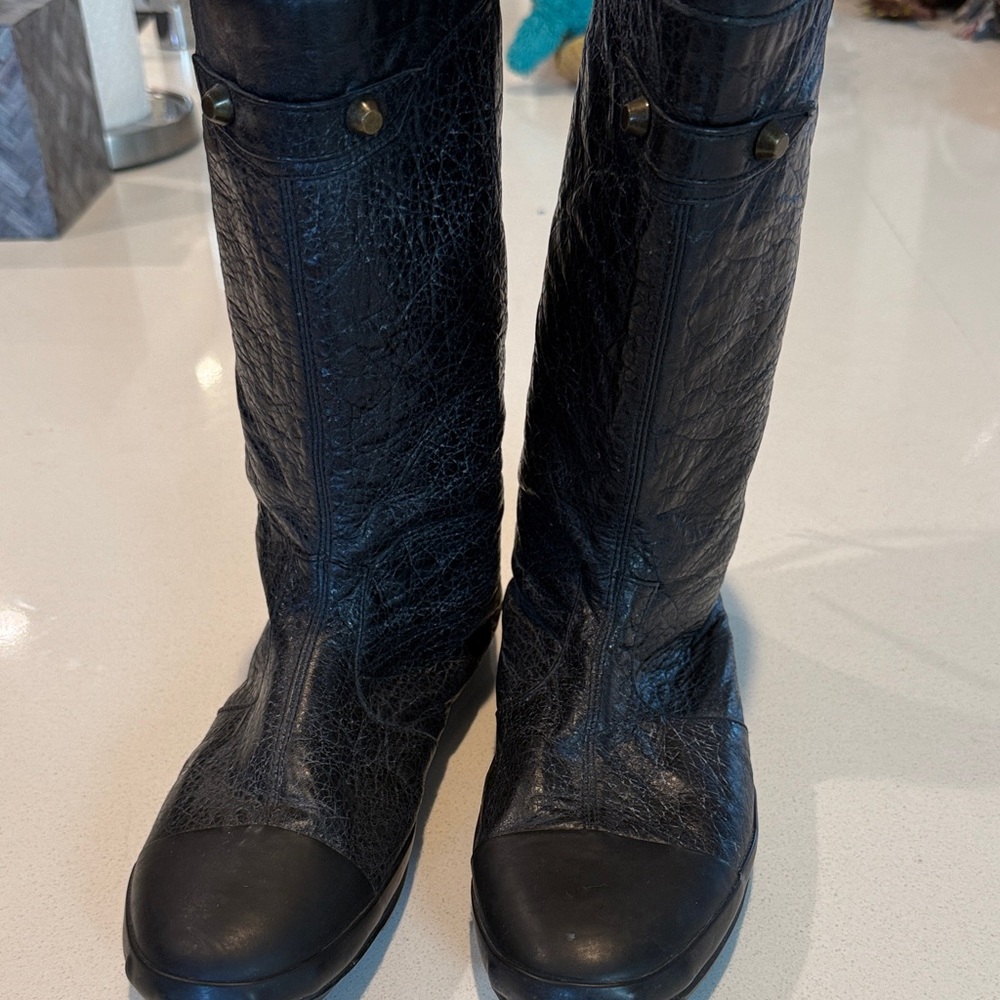 Balenciaga Textured Black Leather Boots